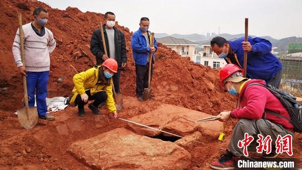 四川德阳一工地发现明代石室墓出土明代青花碗和谷仓罐